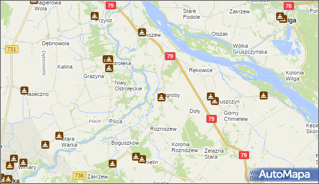 mapa Zagroby gmina Magnuszew, Zagroby gmina Magnuszew na mapie Targeo