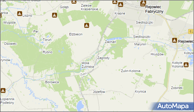 mapa Zagrody gmina Rejowiec, Zagrody gmina Rejowiec na mapie Targeo