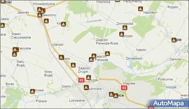 mapa Zajączki Pierwsze, Zajączki Pierwsze na mapie Targeo