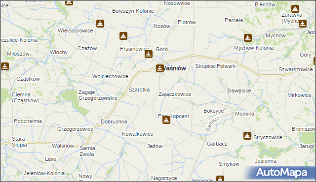 mapa Zajączkowice gmina Waśniów, Zajączkowice gmina Waśniów na mapie Targeo