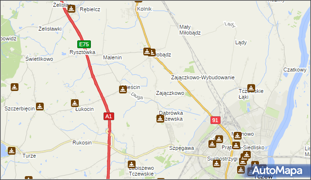 mapa Zajączkowo gmina Tczew, Zajączkowo gmina Tczew na mapie Targeo