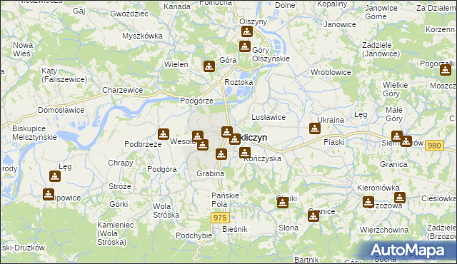 mapa Zakliczyn powiat tarnowski, Zakliczyn powiat tarnowski na mapie Targeo
