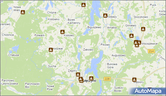 mapa Żakowo gmina Sulęczyno, Żakowo gmina Sulęczyno na mapie Targeo