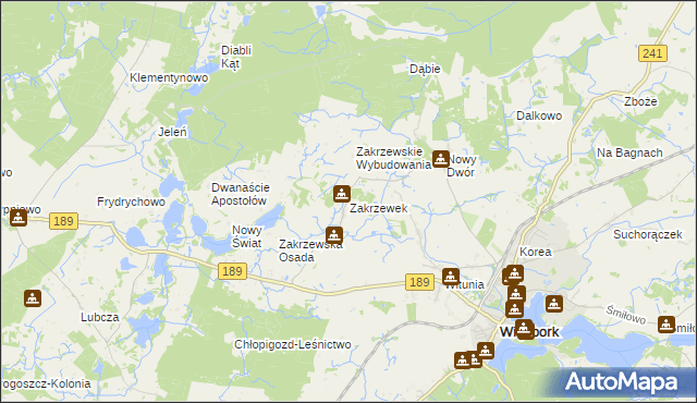 mapa Zakrzewek gmina Więcbork, Zakrzewek gmina Więcbork na mapie Targeo