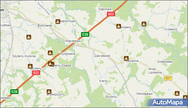 mapa Zakrzewiec, Zakrzewiec na mapie Targeo