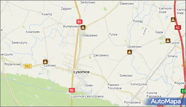 mapa Zakrzewko gmina Łysomice, Zakrzewko gmina Łysomice na mapie Targeo