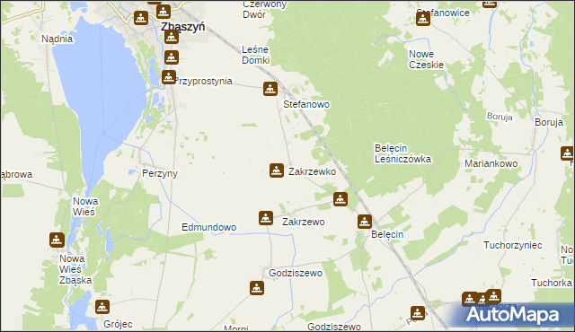 mapa Zakrzewko gmina Zbąszyń, Zakrzewko gmina Zbąszyń na mapie Targeo