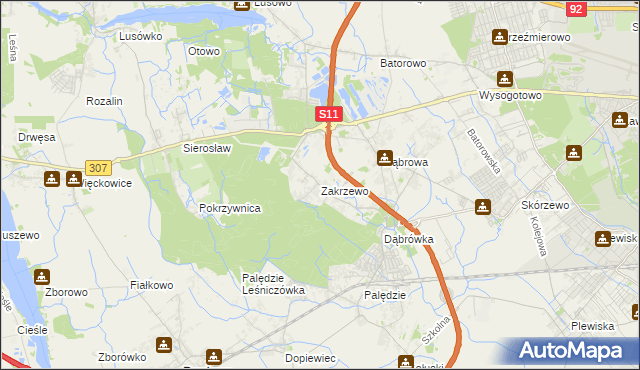 mapa Zakrzewo gmina Dopiewo, Zakrzewo gmina Dopiewo na mapie Targeo