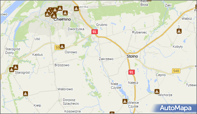 mapa Zakrzewo gmina Stolno, Zakrzewo gmina Stolno na mapie Targeo