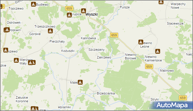 mapa Zakrzewo gmina Wyszki, Zakrzewo gmina Wyszki na mapie Targeo