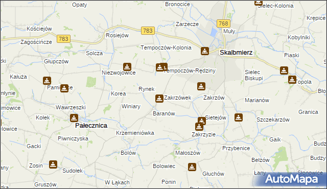 mapa Zakrzówek gmina Skalbmierz, Zakrzówek gmina Skalbmierz na mapie Targeo