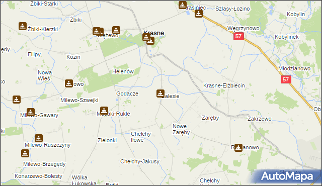 mapa Zalesie gmina Krasne, Zalesie gmina Krasne na mapie Targeo