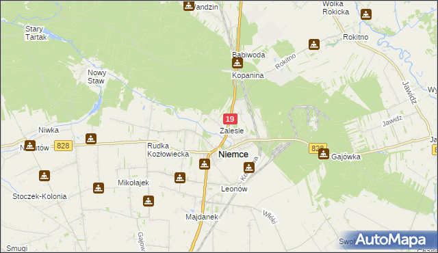 mapa Zalesie gmina Niemce, Zalesie gmina Niemce na mapie Targeo