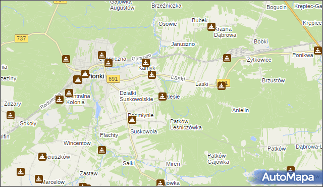 mapa Zalesie gmina Pionki, Zalesie gmina Pionki na mapie Targeo