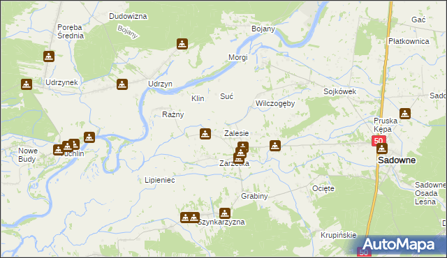 mapa Zalesie gmina Sadowne, Zalesie gmina Sadowne na mapie Targeo
