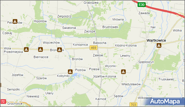 mapa Zalesie gmina Wartkowice, Zalesie gmina Wartkowice na mapie Targeo