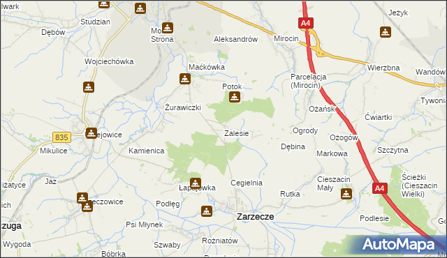 mapa Zalesie gmina Zarzecze, Zalesie gmina Zarzecze na mapie Targeo