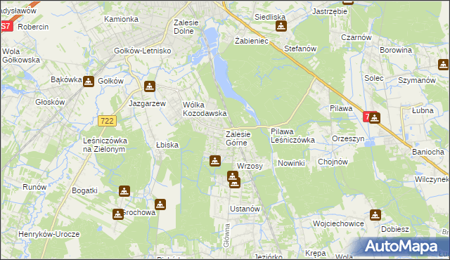 mapa Zalesie Górne, Zalesie Górne na mapie Targeo