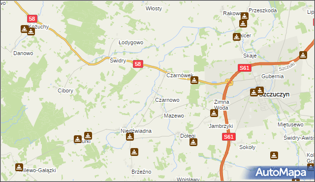 mapa Załuski gmina Szczuczyn, Załuski gmina Szczuczyn na mapie Targeo