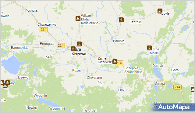 mapa Zamek Kiszewski, Zamek Kiszewski na mapie Targeo