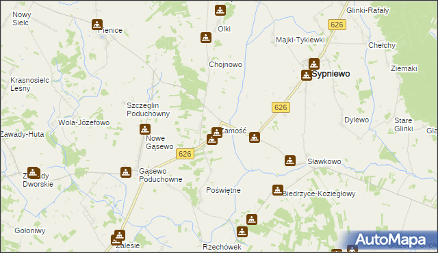 mapa Zamość gmina Sypniewo, Zamość gmina Sypniewo na mapie Targeo