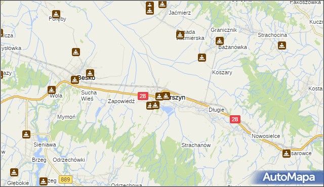 mapa Zarszyn, Zarszyn na mapie Targeo