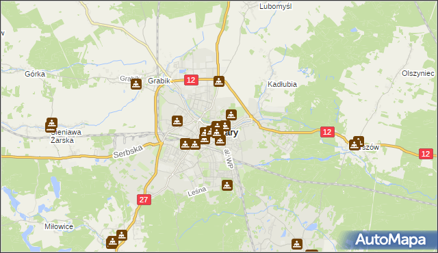 mapa Żary, Żary na mapie Targeo