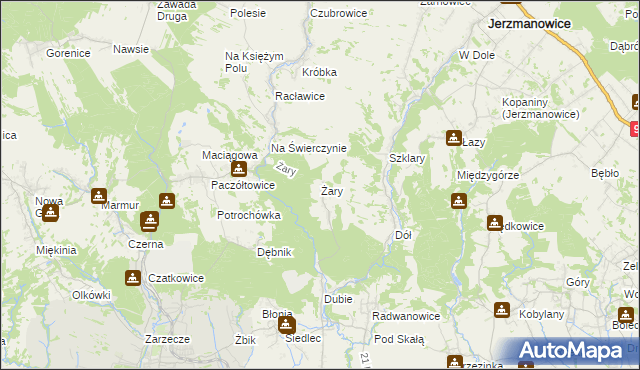 mapa Żary gmina Krzeszowice, Żary gmina Krzeszowice na mapie Targeo