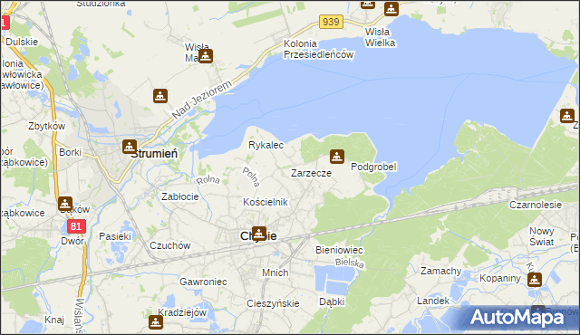 mapa Zarzecze gmina Chybie, Zarzecze gmina Chybie na mapie Targeo