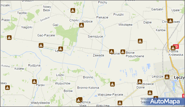 mapa Zawada gmina Łęczyca, Zawada gmina Łęczyca na mapie Targeo