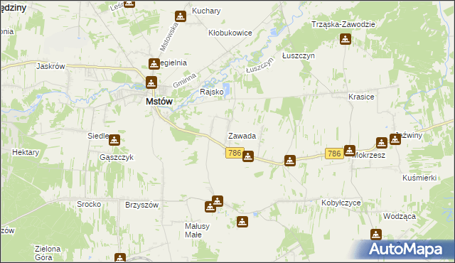 mapa Zawada gmina Mstów, Zawada gmina Mstów na mapie Targeo