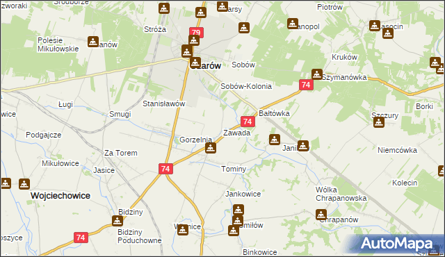 mapa Zawada gmina Ożarów, Zawada gmina Ożarów na mapie Targeo