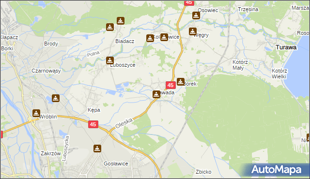 mapa Zawada gmina Turawa, Zawada gmina Turawa na mapie Targeo