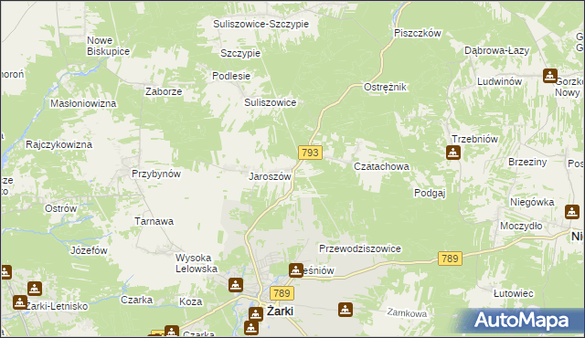 mapa Zawada gmina Żarki, Zawada gmina Żarki na mapie Targeo
