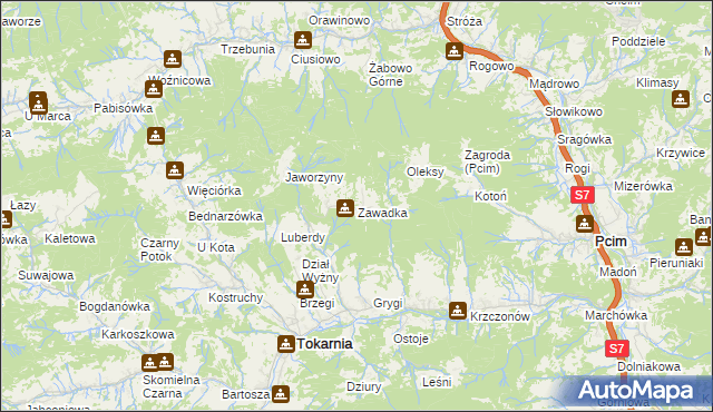 mapa Zawadka gmina Tokarnia, Zawadka gmina Tokarnia na mapie Targeo
