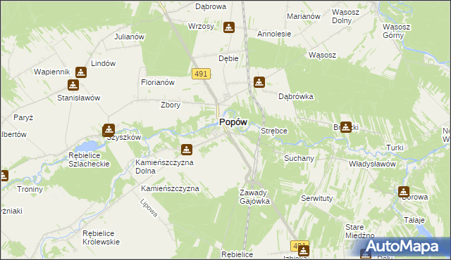 mapa Zawady gmina Popów, Zawady gmina Popów na mapie Targeo