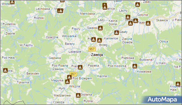 mapa Zawoja, Zawoja na mapie Targeo