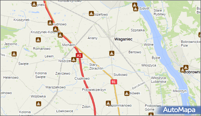 mapa Zbrachlin gmina Waganiec, Zbrachlin gmina Waganiec na mapie Targeo