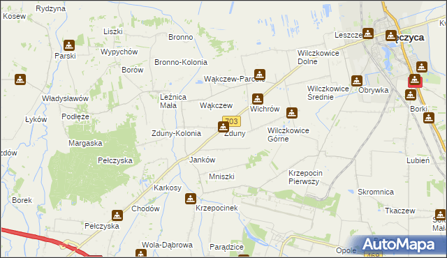 mapa Zduny gmina Łęczyca, Zduny gmina Łęczyca na mapie Targeo