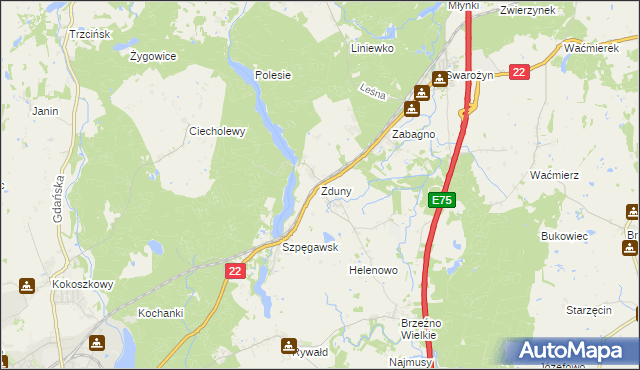 mapa Zduny gmina Starogard Gdański, Zduny gmina Starogard Gdański na mapie Targeo