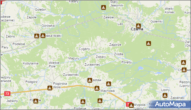 mapa Żdżary gmina Czarna, Żdżary gmina Czarna na mapie Targeo