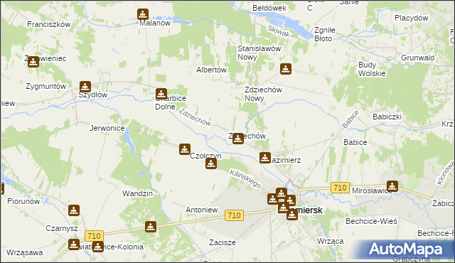 mapa Zdziechów gmina Lutomiersk, Zdziechów gmina Lutomiersk na mapie Targeo