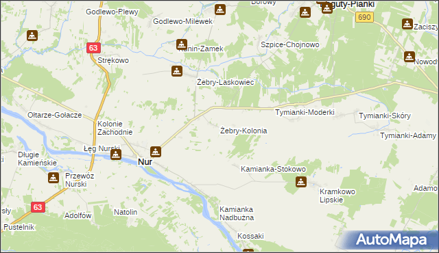 mapa Żebry-Kolonia gmina Nur, Żebry-Kolonia gmina Nur na mapie Targeo