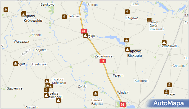 mapa Zegartowice gmina Papowo Biskupie, Zegartowice gmina Papowo Biskupie na mapie Targeo
