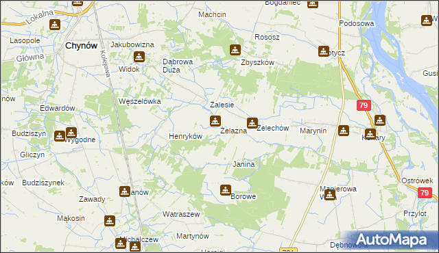 mapa Żelazna gmina Chynów, Żelazna gmina Chynów na mapie Targeo