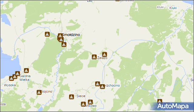mapa Żelazo gmina Smołdzino, Żelazo gmina Smołdzino na mapie Targeo