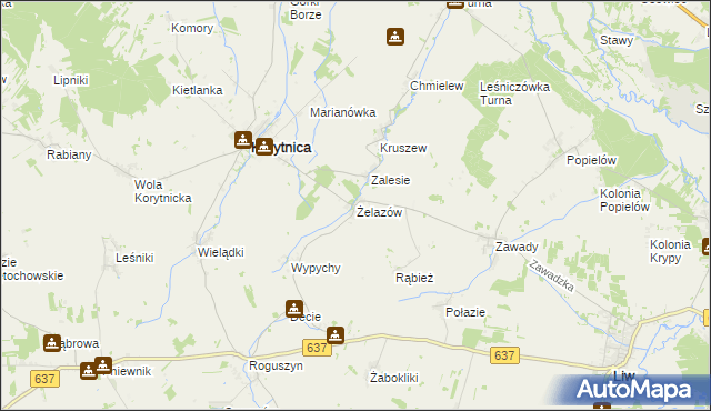 mapa Żelazów gmina Korytnica, Żelazów gmina Korytnica na mapie Targeo