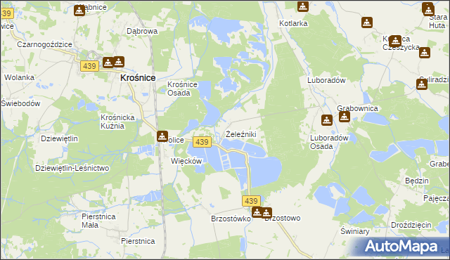 mapa Żeleźniki gmina Krośnice, Żeleźniki gmina Krośnice na mapie Targeo