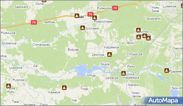 mapa Żelichów gmina Kluki, Żelichów gmina Kluki na mapie Targeo