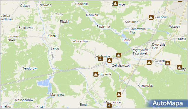 mapa Żelisławice gmina Secemin, Żelisławice gmina Secemin na mapie Targeo